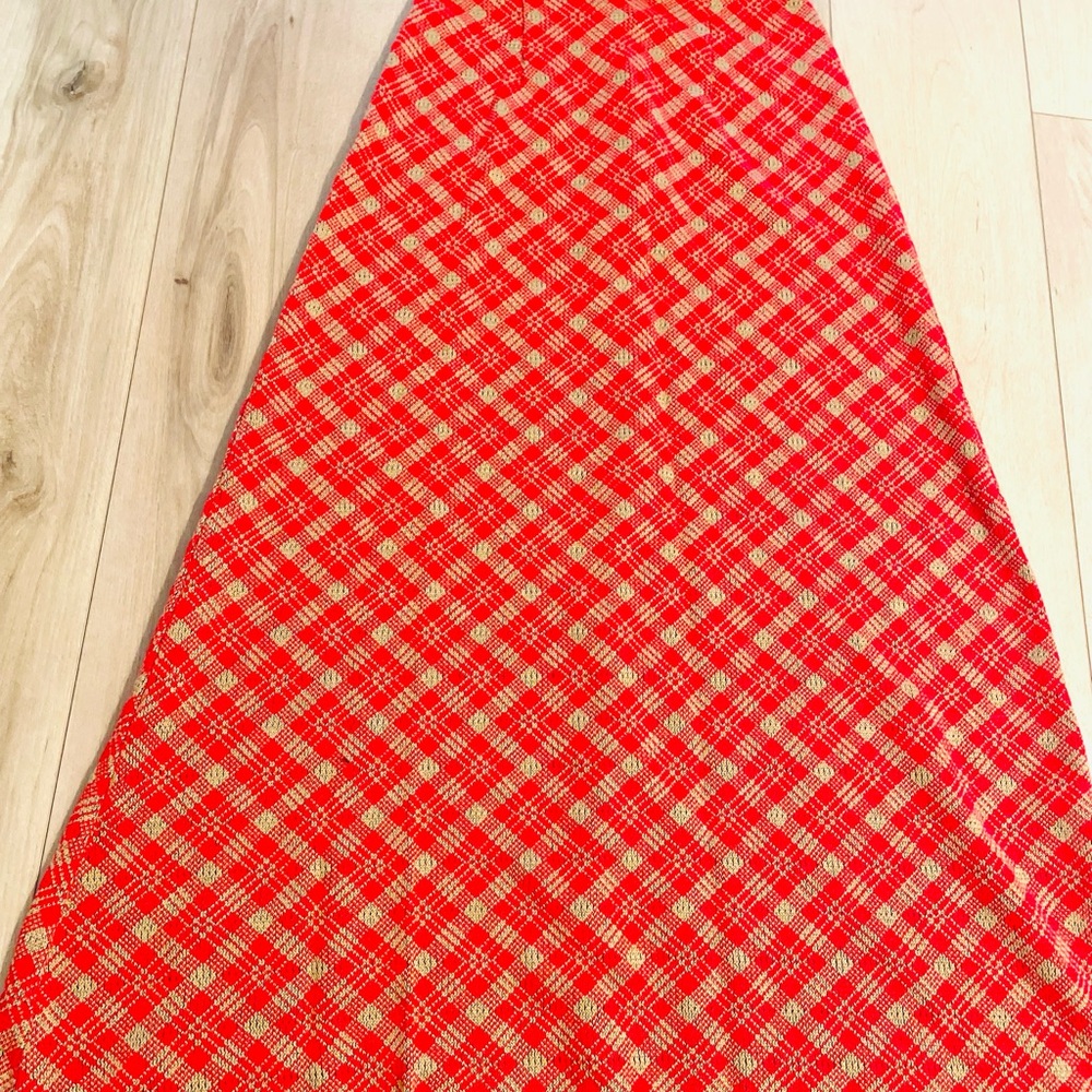 Red Plaid A-Line Skirt with Cream Checks by BEAU TIME
